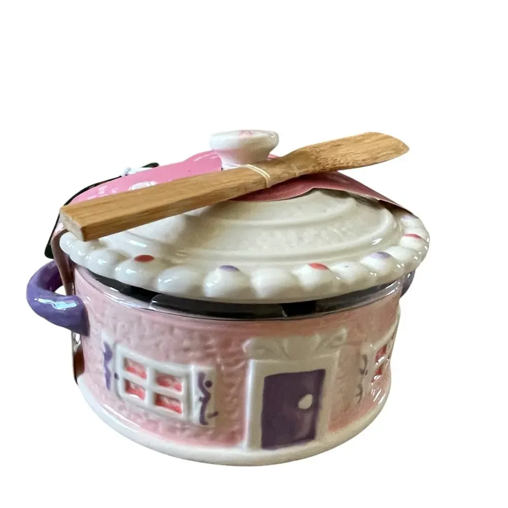 Pink Gingerbread House Brie Cheese Baker with Lid Bakeshop Christmas 2024 New
